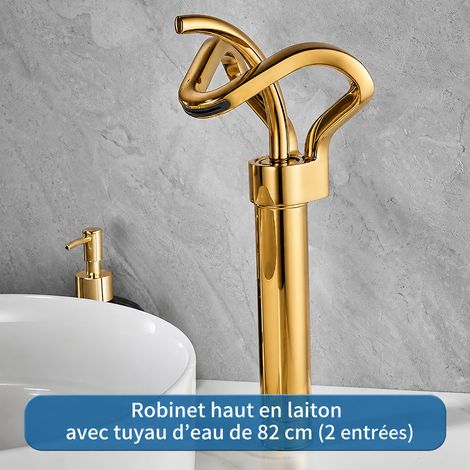Mitigeur lavabo cascade modèle haut or titane - flexibles eau chaude et froide 60 cm offerts 15 × 15 × 32,5 cm 1 g – Livraison gratuite