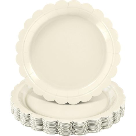 Lot de 30 Assiettes en carton, Bord festonné, Papier épais imperméable, Pour mariage et fête