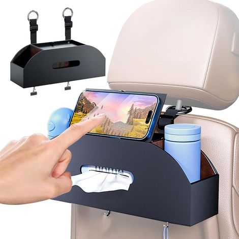 Boîte de rangement pour siège arrière de voiture Porte-gobelet, boîte à mouchoirs, fixation sûre dans la voiture Organisateur de voiture polyvalent résistant à l'usure et rangement (1/5)