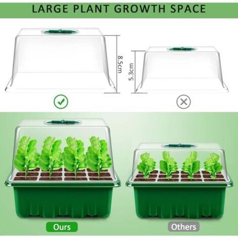 Mini serre à plantes, ensemble de 10 pièces, plateaux de semis d'intérieur, 120 compartiments par plateau, avec couvercles surélevés, plateaux de semis durables, verts. (1/3)
