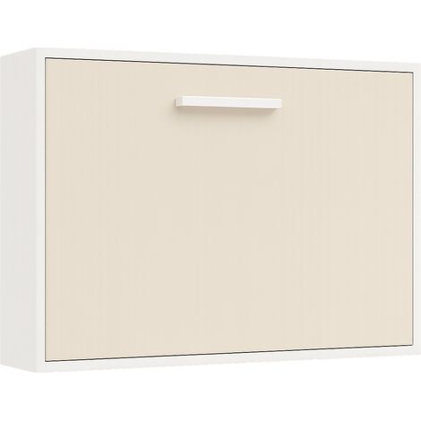 Lit escamotable horizontal OPTIMA - Sommier à lattes - Poignée acier blanc 36cm Gris ciment Sans matelas-90x200-Cadre Gris ciment-Façade Blanche (1/5)