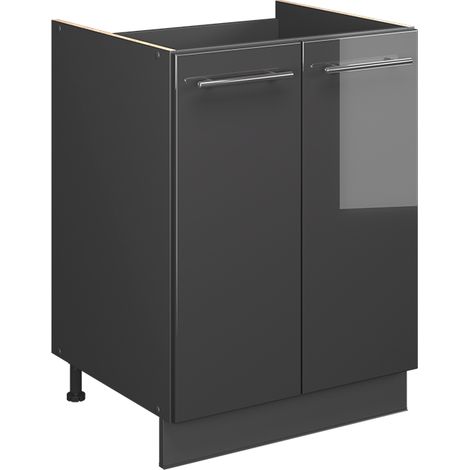 Spülenunterschrank Fame-Line, Anthrazit Hochglanz/Anthrazit, 60 cm, Vicco (1/5)