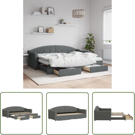 The Living Store Tagesbett Ausziehbar mit Schubladen Dunkelgrau 80x200 cm Stoff - Sofa Bett - Schlafcouch - Gästebett - Tagesbett - Wohnzimmer Möbel (1/5)