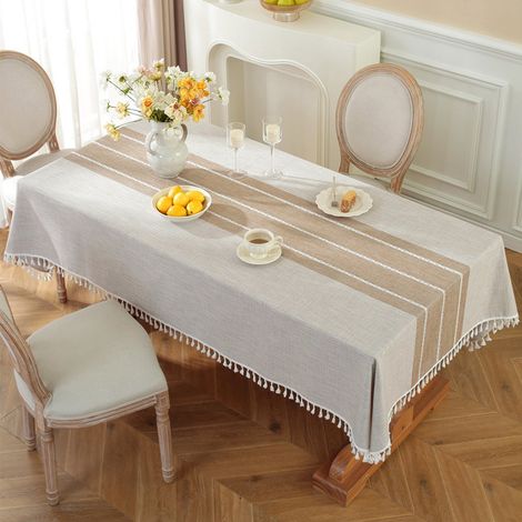 Nappe rectangulaire en lin, résistante aux taches, style moderne aspect tissu, imperméable, idéale pour l'extérieur, anniversaires, mariages, banquets, restaurants, fêtes, baby showers, etc., rayures (1/5)