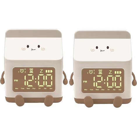 Réveil électronique en forme de brique de lait, mini compte à rebours pour étudiant, petit réveil mignon pour chambre, brun (1/5)