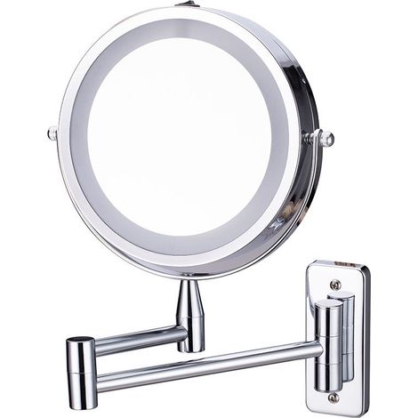 7 Pouces LED Miroirs Maquillage Mural Miroir Grossissant Lumineux, 1x/10x Grossissement Charge USB Réglable, 360°Pivotant Extensible, pour Salles de Bain et Famille (1/4)