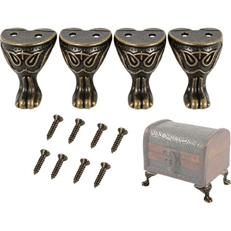 4 pièces Petit Pied d’Angle décoratif pour Boîte à Bijoux, Rangement des coins, Petit Pied d’angle décoratif en pour boîtes à bijoux, Pieds de boîte en Laiton Antique avec Vis pour Coffre à Bijouxs (1/5)