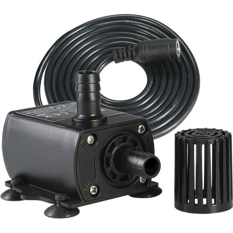 Minibomba de agua sin escobillas, 12 V CC, 6 W, extremadamente silenciosa, con conexión de rosca interna de 5,5 x 2,1 mm, impermeable, sumergible, para fuentes y acuarios, caudal de 300 l/h, altura de (1/5)