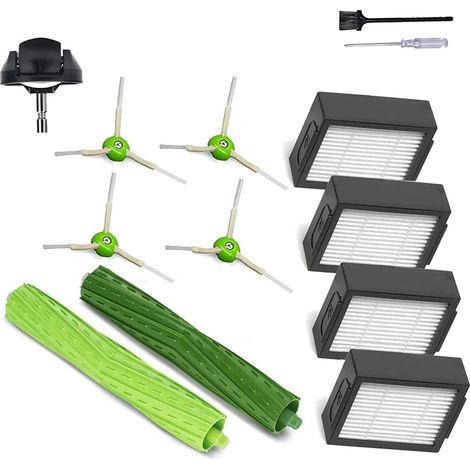 Accessoires et pices de rechange pour iRobot Roomba j7 i7 i6 i3 i4 i2 i5 i8 i1+/Plus e5 e6 srie I E J - 1 brosse rouleaux en caoutchouc, 1 roue pivotante, 4 filtres, 4 brosses latrales noires. (1/5)