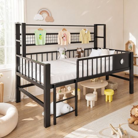 Cama alta infantil 90x200 cm de metal negro, ahorro de espacio, sin colchón FloraGrace (1/5)