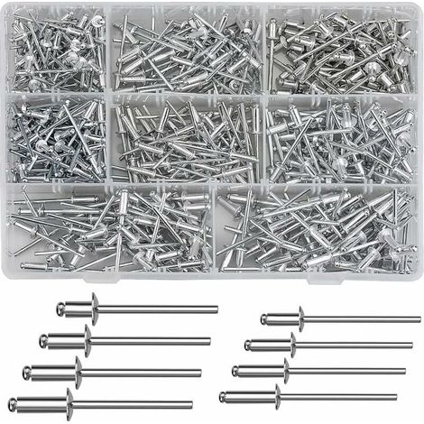 Blind Rivets, 420pcs M3, 2 M4 Aluminum Blind Rivet Assortment 8 Sizes Blind Rivets for Metal, Wood, Plastic—— MUMU (1/4)