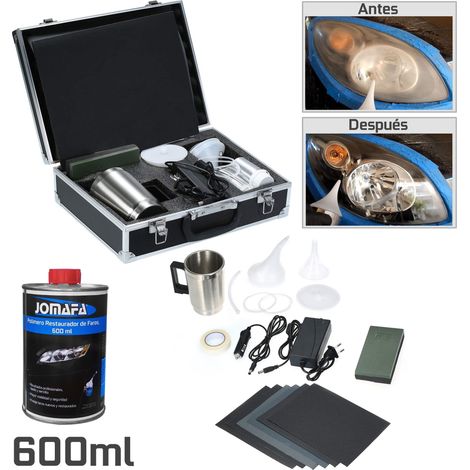 JOMAFA - Kit de reparación de faros delanteros  incluye POLIMERO 600ML  herramienta de pulido para reparación arañazos faros coche  herramientas arreglar faros  amarillear  rayones  grietas