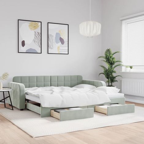 Daybed with Trundle&Drawers without Mattress Light Grey 90x190 cm Single vidaXL (1/5)