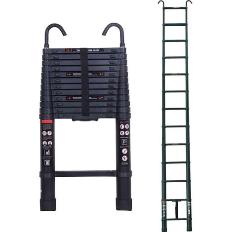 16.5FT/5M Échelle Télescopique avec 2 Crochets Amovibles Portable Échelle Pliant en Aluminium Telescopic Ladder EN131 pour Attic / Grenier 150kg Charge (1/5)