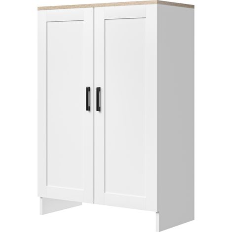 Buffet meuble cuisine rangement avec placard à portes et étagères réglables, 60 x 30 x 90 cm, blanc (1/5)