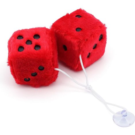Dés en peluche suspendus à la voiture Décoration intérieure de la voiture Mur intérieur Surface du réfrigérateur Différentes couleurs sont disponibles Motif à pois (rouge)