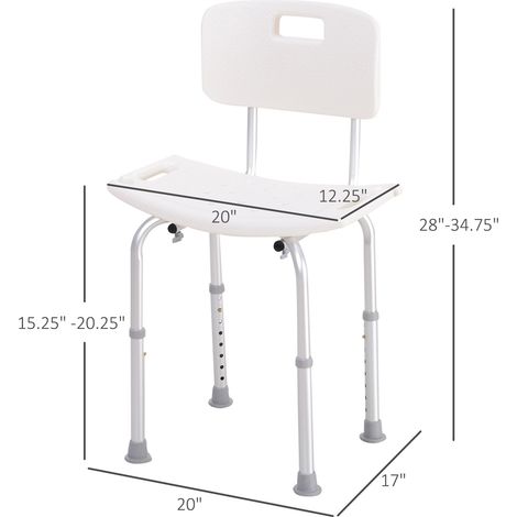 Tabouret de douche blanc réglable en hauteur, antidérapant, avec dossier, montage sans outil, aide à la salle de bain (1/5)