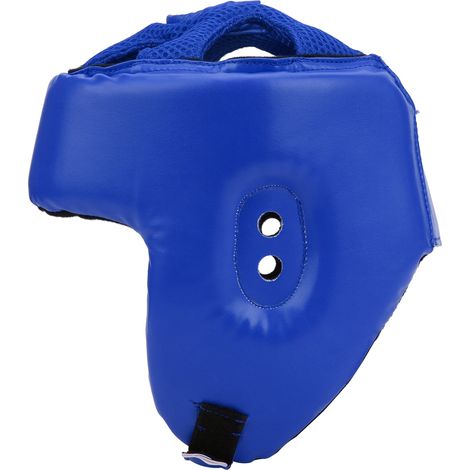 Casque de boxe en cuir PU, réglable, avec protection de tête, pour l'entraînement de kickboxing et de défense, bleu, grande taille. (1/5)