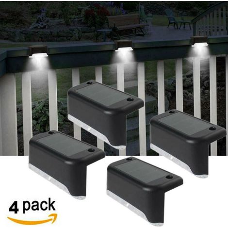 Lot de 4 lampes solaires à LED pour escaliers coquille noire lumière blanche, cour, clôture, mur, paysage, allée, clôture (1/5)