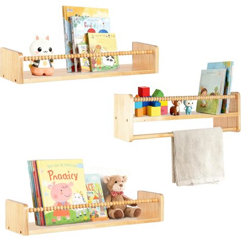 Trintion Kinder Bücherregal Wand aus Massivholz, 40cm Wandregal Kinderzimmer, Montessori Regal für Bücher und Spielzeug, Schweberegal Holz, Offenes Kinderbuchregal zur Aufbewahrung im Kinderzimmer (50