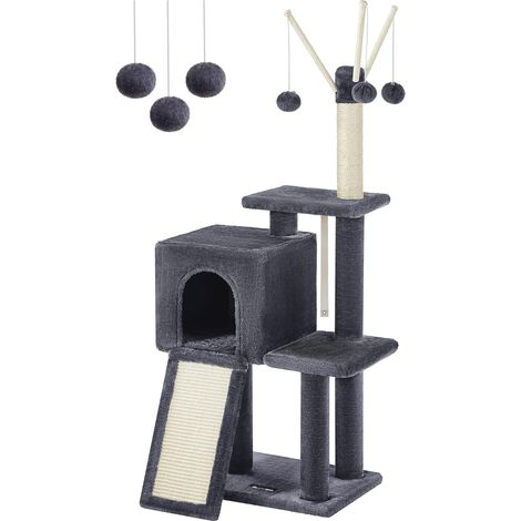 FEANDREA Arbre à Chat, Hauteur 118 cm, Tour de Jeux, Chaton, Gris Foncé (1/5)