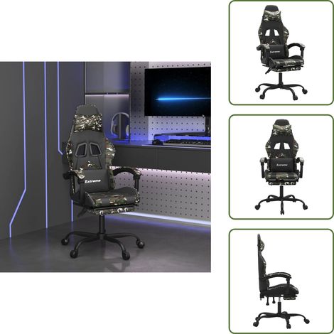 The Living Store Chaise de jeu avec repose-pied Noir et camouflage Similicuir - Chaise de jeu confort (1/5)