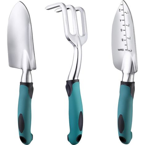 Outils de Jardinage, Trois pièces d'Outils de Jardinage Lourds moulées en aluminium avec Une poignée antidérapante caoutchoutée, des Outils à Main de Jardin durables Cadeaux de Jardin (1/5)