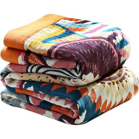 Couverture style bohème - 150 x 200 cm - Avec motifs - En coton tissé - Réversible - Pour regarder la télévision ou sur une chaise, lit simple (1/5)