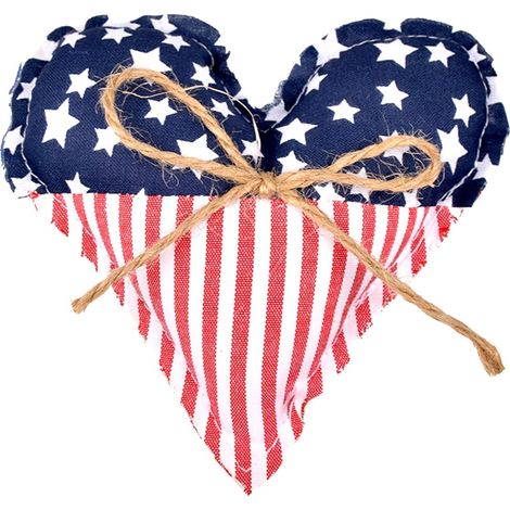 Coeur Rembourré - Décor Patriotique Pour 4 Juillet - Ornament En Tissu Avec Ruban Rouge Blanc Bleu - Pour Plateau À Étages Ou Décoration Murale - 1 Pièce (1/5)