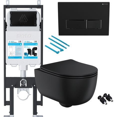 Matt Black Rimless Wall Hung Toilet with 1.14m Concealed Cistern Frame Set (1/4)