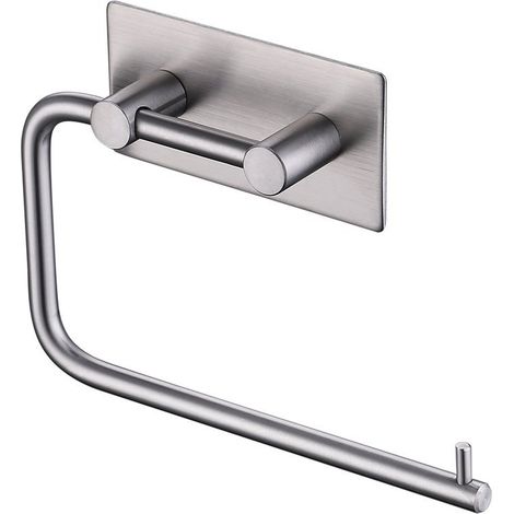 Porte-papier toilette auto-adhésif, librement rotatif, porte-rouleau de papier essuie-tout en acier inoxydable 304 brossé, surface brossée antirouille (argent). (1/5)