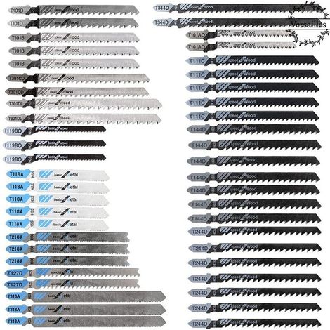 Lot de 48 lames de scie sauteuse tige en T HCS/HSS pour coupes précises bois, métal et plastique Compatible avec 90% des scies sauteuses - 48pcs (1/5)