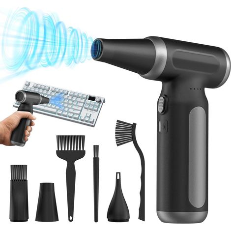 Souffleur Air Comprimé- 200 000 tr/min, souffleur sans fil ultra-puissant, rechargeable par USB, durable, 3 vitesses réglables, pour PC, clavier, extérieur, maison et voiture. (Gris) (1/5)