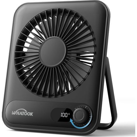 WHATOOK Silent USB-Ventilator: Stufenlose Geschwindigkeitsregelung von 1 bis 100, 5000 mAh Akku, mit Schnellladefunktion und LED-Anzeige, kompakter tragbarer Mini-Ventilator für Büro, Zuhause, Camping (1/5)