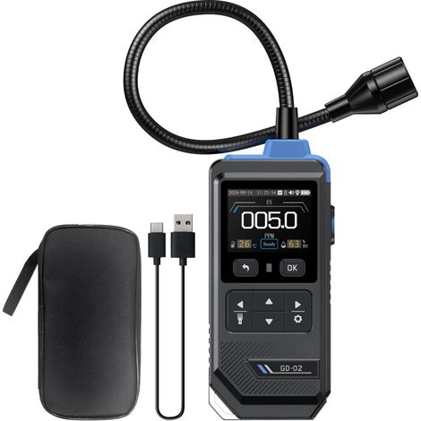 GD-02 Lecksuchgerät für brennbare Gase, 2-Zoll-Farbdisplay, erkennt Methan, Propan und Isobutan (0–50.000 ppm, 0–100 % UEG), Alarmfunktion