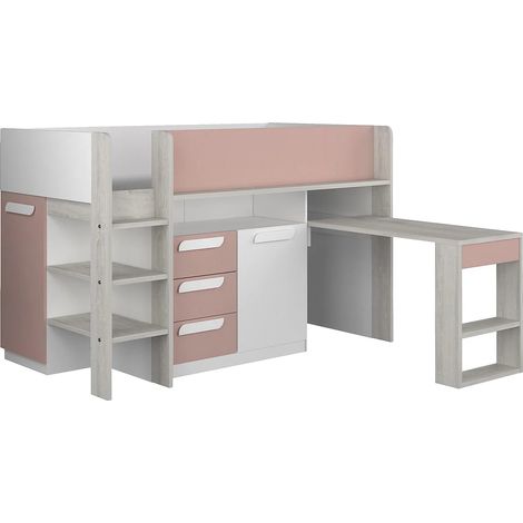 Letto combinato Con scrivania e scomparti 90 x 200 cm Rosa, Naturale e Bianco - LOUKALA (1/5)