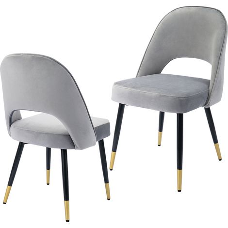 Wahson Velvet Dining Chairs Set of 2 - Modern Upholstered Kitchen Chairs with Comfortable Backrest for Living Room Restaurant Cafe, Grey