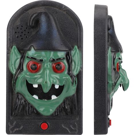 Sonnette d'Halloween avec effets lumineux et sonores, accessoire de décoration en forme de sorcière pour bar, maison hantée, escape game (1/5)