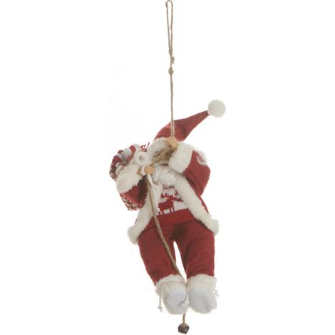 Père Noël grimpeur sur corde en habit rouge et fourrure blanche H 30 cm - Feeric Christmas