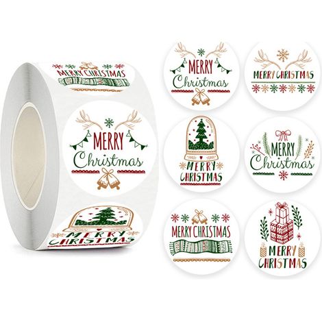Autocollants De Noël - Roulé De 500 Étiquettes Circulaires - Pour Emballage Cadeau Boîte Sachet Bouteille Pot - Lot Unique (1/5)