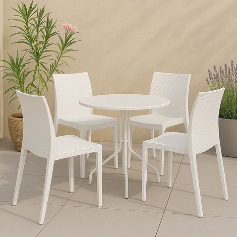 Dmora - Set mit 4 Gartenstühle Palizzolo, Platzsparende Outdoor-Stühle, Stapelbar, Ideal für Garten und Terrasse, Made in Italy, 42x48 h81 cm, Weiß (1/3)