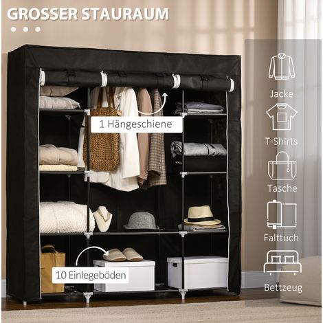 MEUBLIV Stoffschrank 150 x 43 x 162,5 cm, schwarz – Reißverschlusstür, 1 Stange, 10 Fächer (1/5)