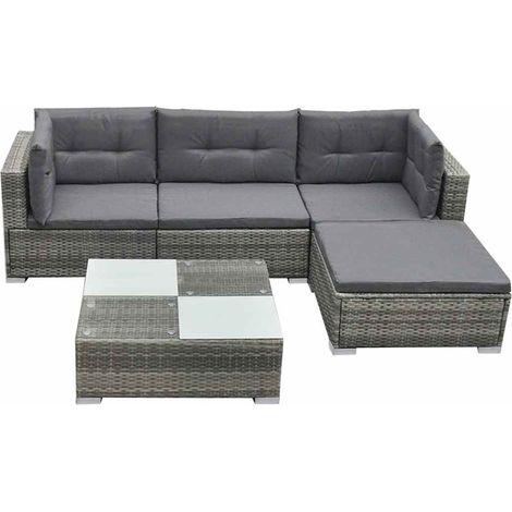 Maison Exclusive - Set Divani da Giardino 5 pz con Cuscini in Polyrattan Grigio (1/5)