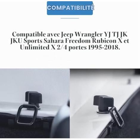 Kit de 8 boulons universels pour toit rigide compatibles avec Jeep Wrangler - Vis et écrous à dégagement rapide compatibles avec Jeep Wrangler YJ, TJ, JK, Unlimited, Sahara et Rubicon 2/4 portes (1/4)