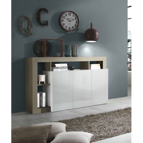 Dmora Aparador moderno con 3 puertas y estantes, Mueble para TV para sala de estar, Buffet de cocina, Aparador Made in Italy, 146x62xh93 cm, ColorBlanco y pera, con embalaje reforzado (1/5)