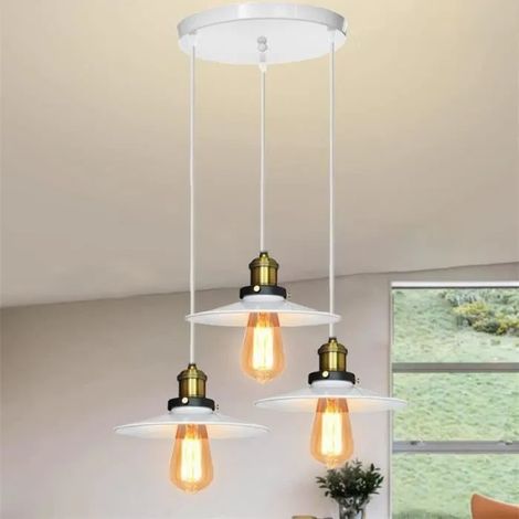 U-Do Lustre Suspension en Fer Blanc design Moderne 3 Têtes Lustre Disque Lampe Ajustable Industriel pour Salon Bar (1/4)