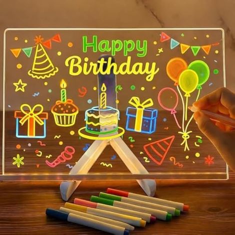 Tableau Lumineuse Message LED, Tableaus en Acrylique avec 7 Couleurs Stylo, Avec Support Réglable, D'écriture LED Lumineux Transparent, Essuyable, Tableau D'écriture, Mémo (30 20cm) (1/4)