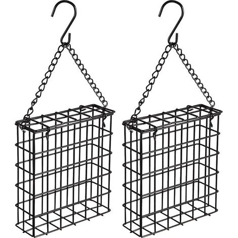 Lot de 2 mangeoires pour oiseaux extérieures – Pour graisses et fruits – Suspendues pour oiseaux sauvages – Noir (1/5)