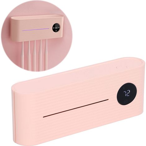 Support de brosse à dents électrique intelligent avec support mural UV, ventilateur de séchage, sans perçage, étagère et chargement USB pour toute la famille (rose) (1/5)
