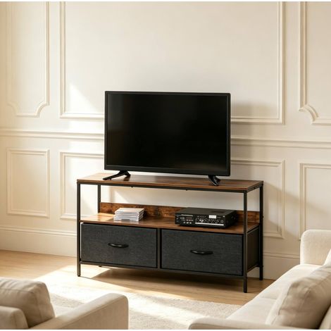 Mobile TV basso 98 x 29 x 56 cm con 2 cassetti pieghevoli, scaffale aperto, nero HAVRYA (1/5)